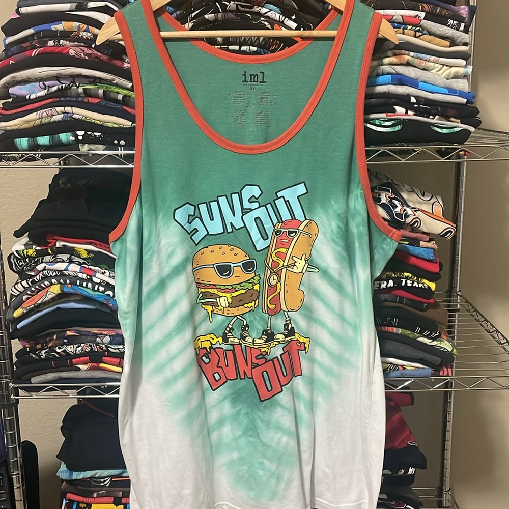 Green and White Graphic Tank Top